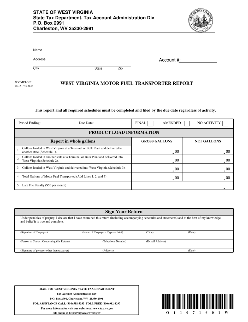 Form WV/MFT-507 Motor Fuel Transporter Report - West Virginia, Page 1