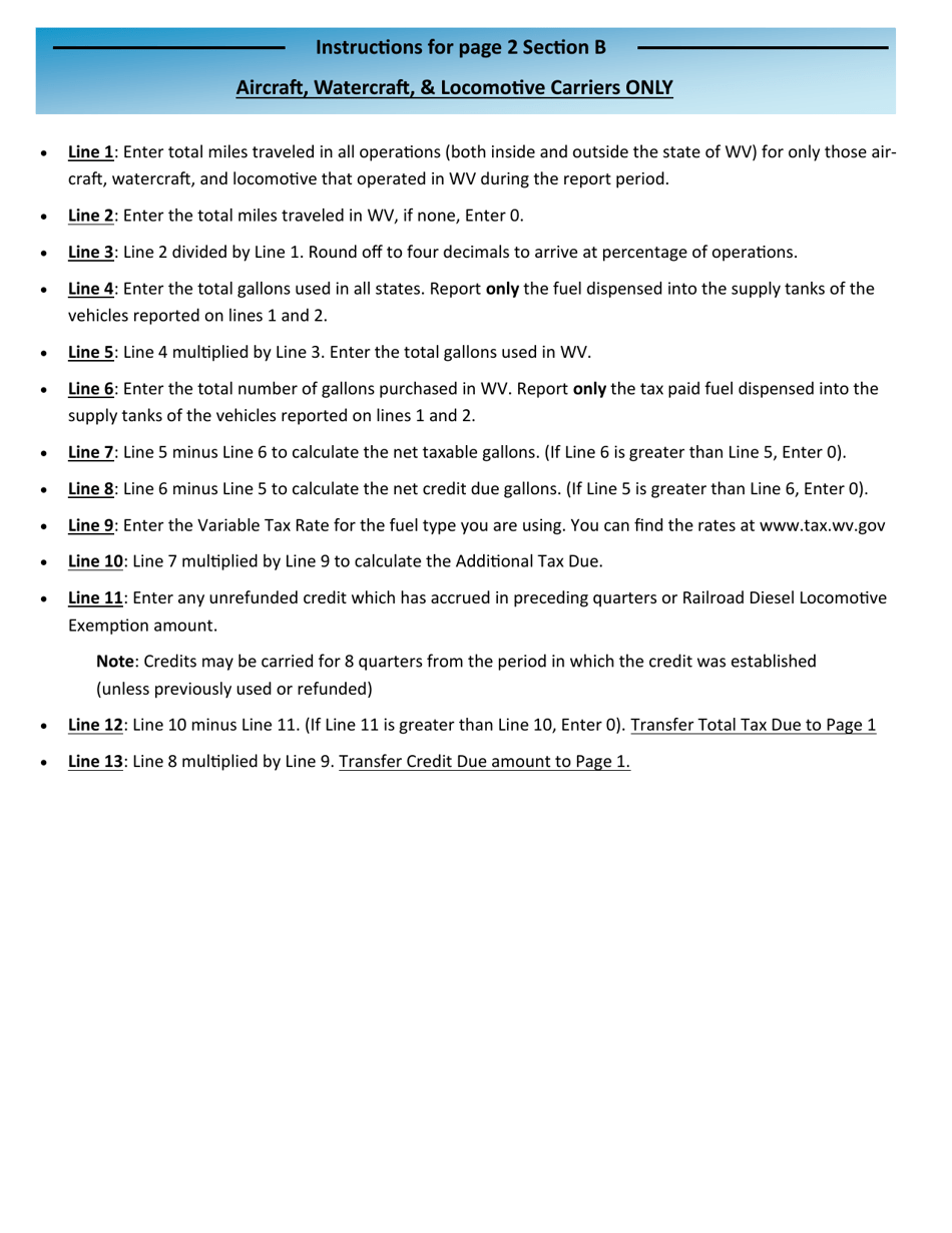 Instructions for Form WV / MFT-USE Motor Carrier Annual  Quarterly Report - West Virginia, Page 2