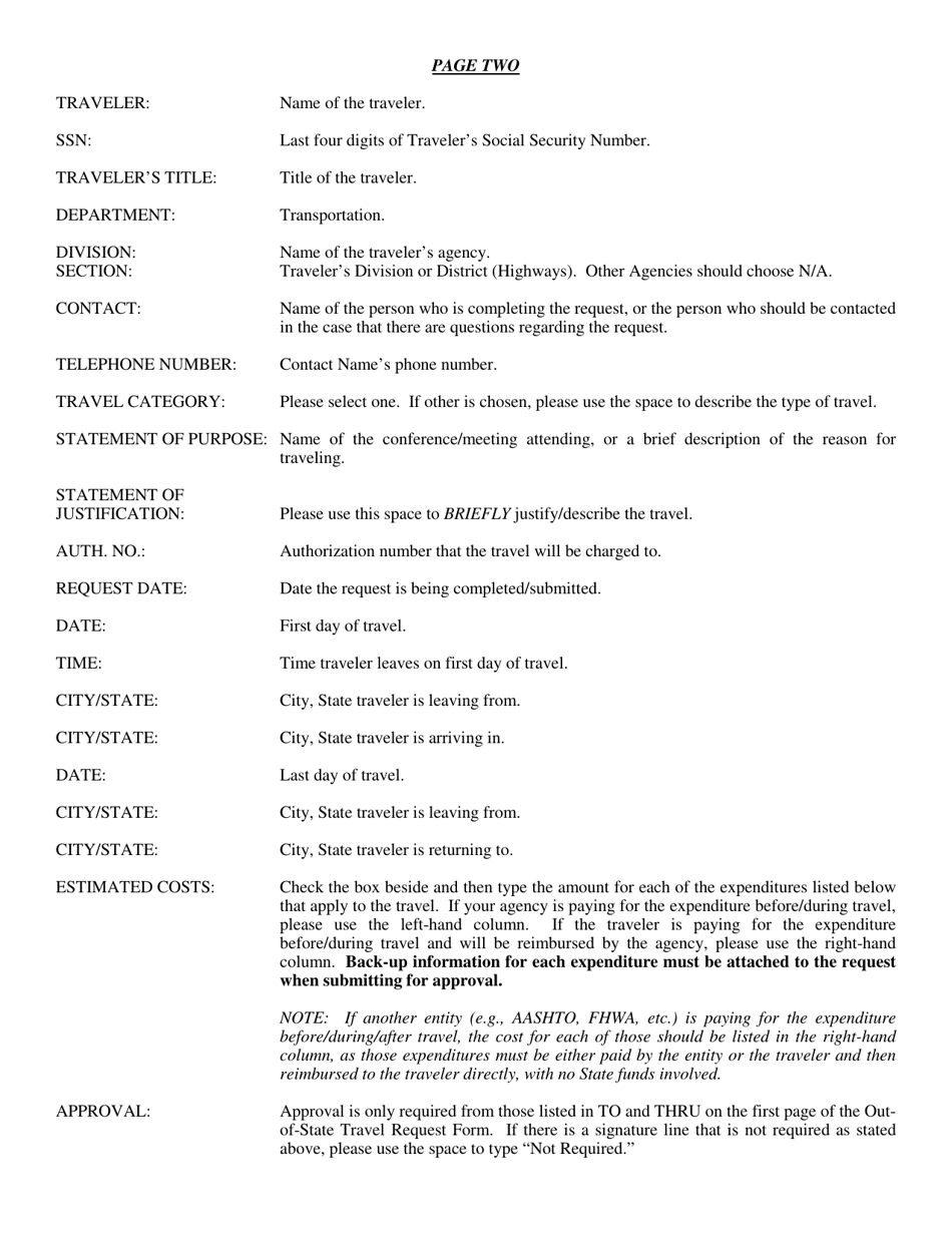 Form DOT-49 Out of State Travel Request - West Virginia, Page 2