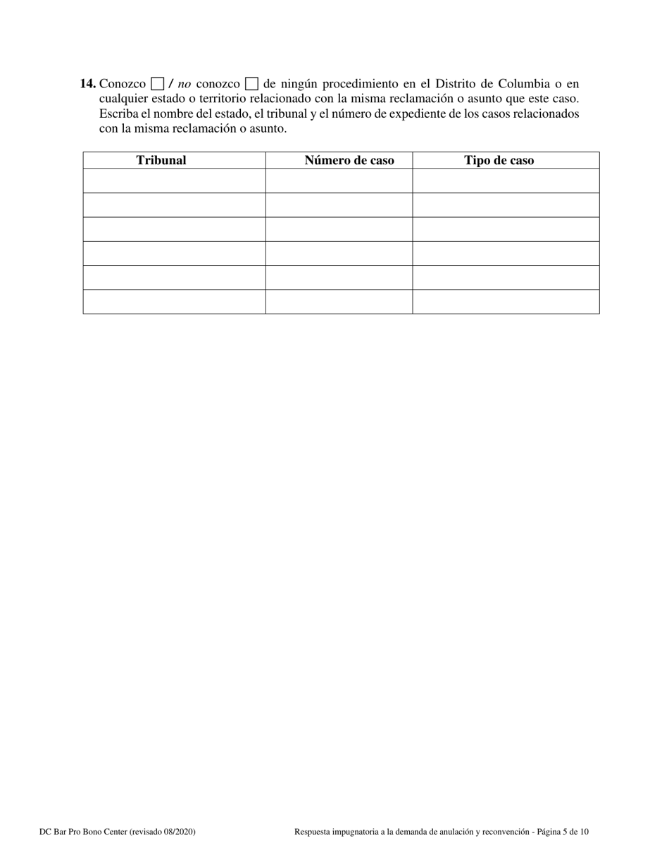 Respuesta Impugnatoria a La Demanda De Anulacion Y Reconvencion - Washington, D.C. (Spanish), Page 5