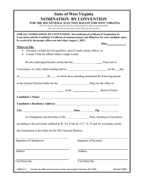 Form C-8 Nomination by Convention - West Virginia, 2022