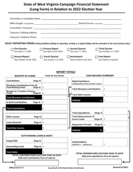 Official Form F-7 State of West Virginia Campaign Financial Statement (Long Form) - West Virginia