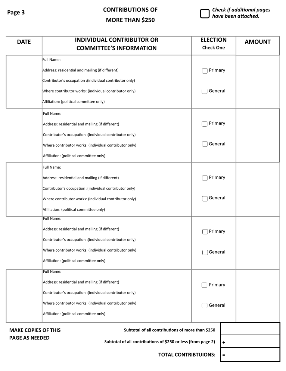 Official Form F-7 State of West Virginia Campaign Financial Statement (Long Form) - West Virginia, Page 3