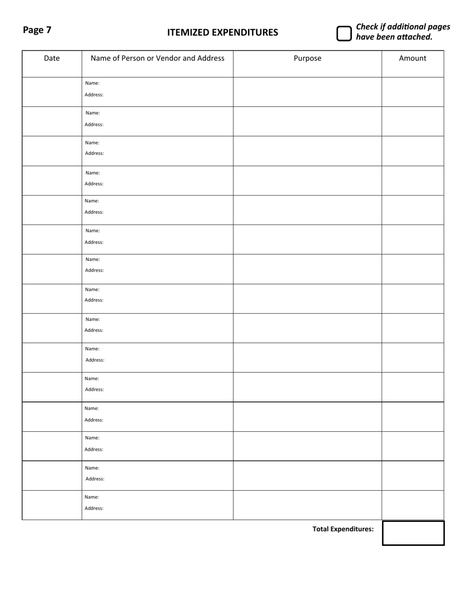Official Form F-7 State of West Virginia Campaign Financial Statement (Long Form) - West Virginia, Page 7