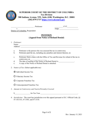 Petition (Appeal From Notice of Refund Denial) - Washington, D.C.