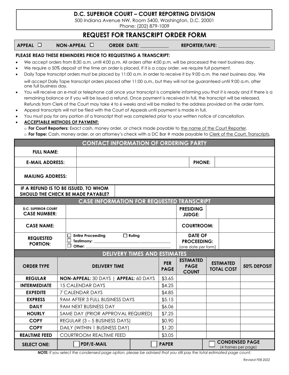 Washington Dc Request For Transcript Order Form Fill Out Sign Online And Download Pdf 6512