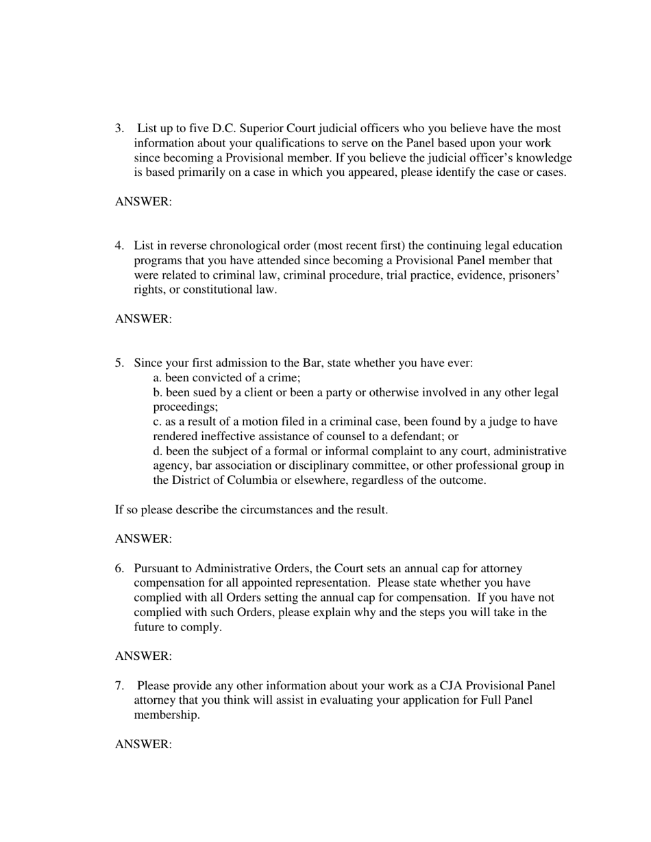 Application of Cja Provisional Attorney for Full Panel Membership - Washington, D.C., Page 2
