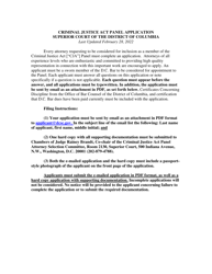 Document preview: Criminal Justice Act Panel Application - Washington, D.C.