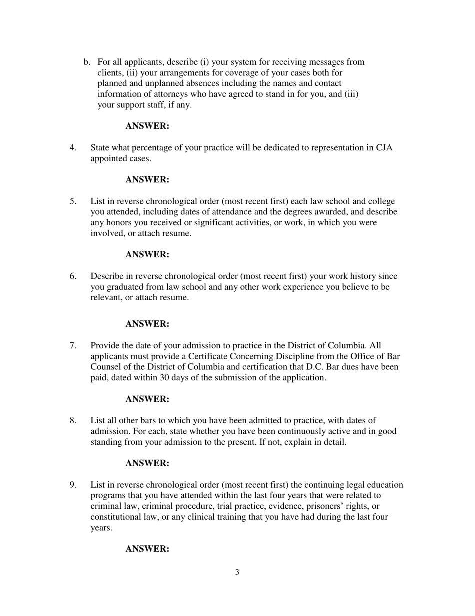 Criminal Justice Act Panel Application - Washington, D.C., Page 3