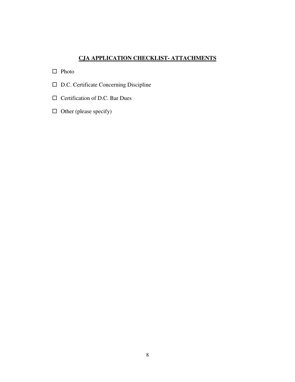 Criminal Justice Act Panel Application - Washington, D.C., Page 8