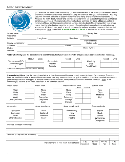 Level 1 Survey Data Sheet - West Virginia Download Pdf
