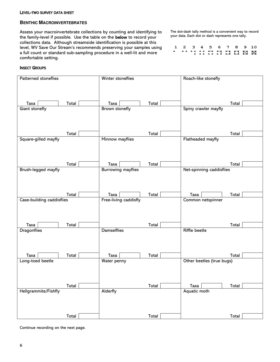 Level-Two Survey Data Sheet - West Virginia, Page 6
