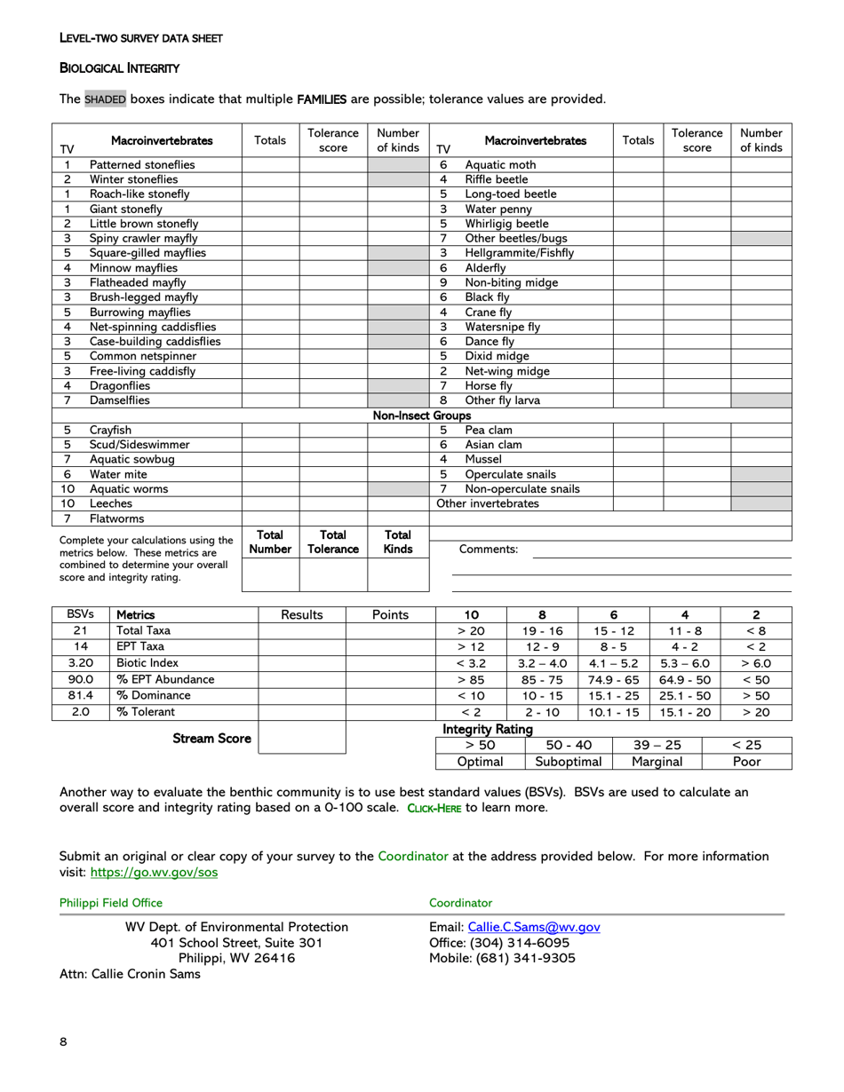 Level-Two Survey Data Sheet - West Virginia, Page 8