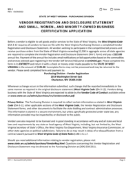 Document preview: Form WV-1 Vendor Registration and Disclosure Statement and Small, Women-, and Minority-Owned Business Certification Application - West Virginia