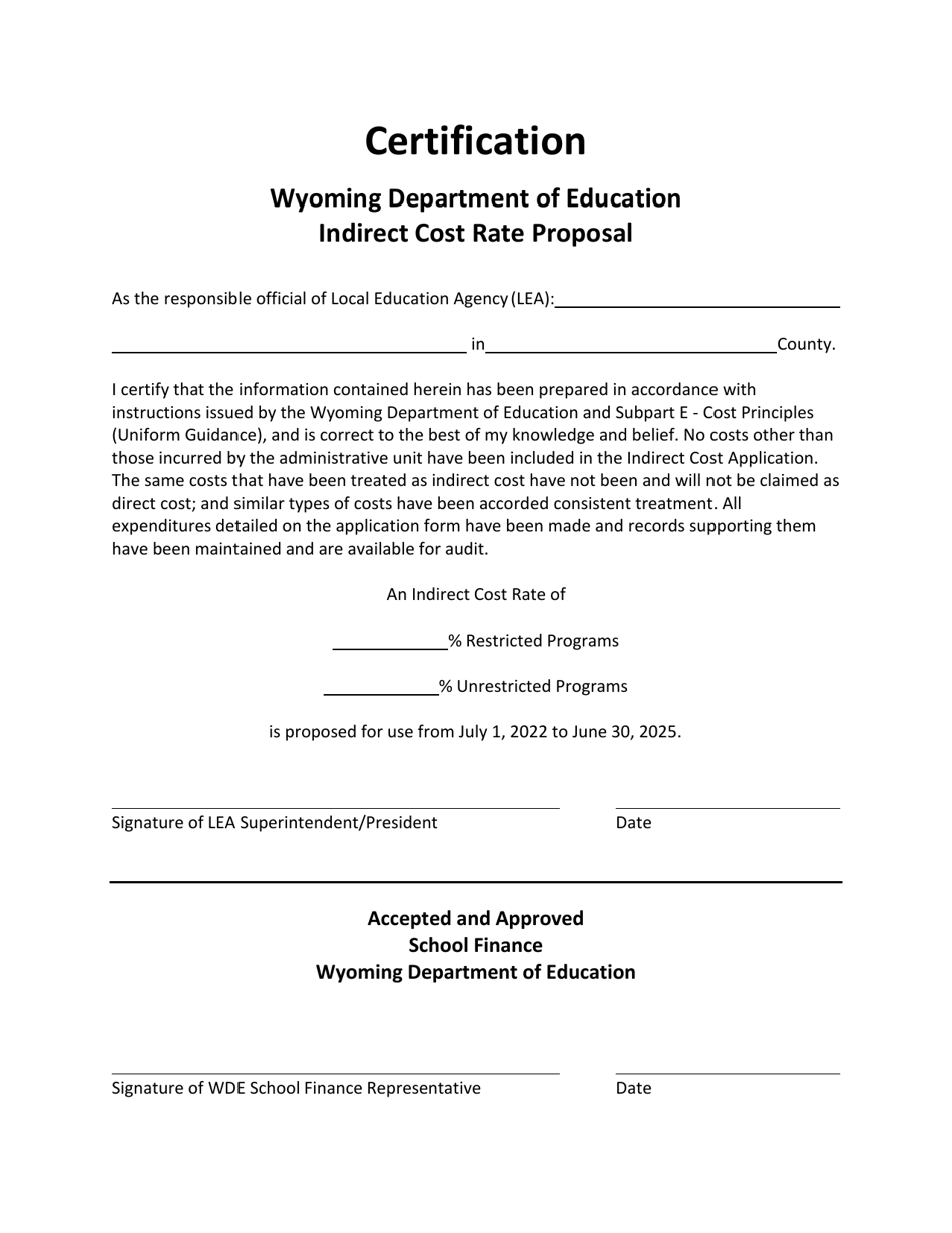 Indirect Cost Rate Proposal - Wyoming, Page 1