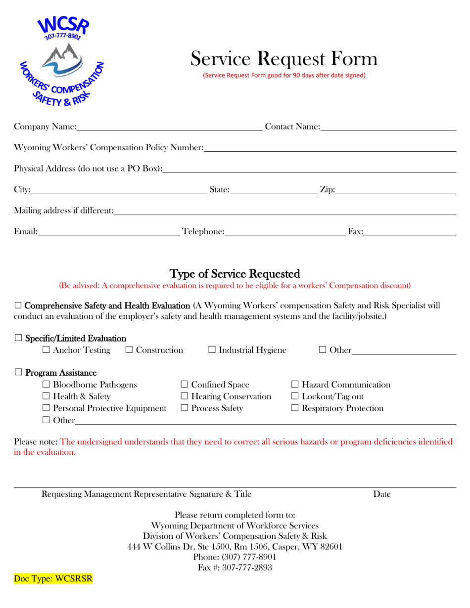 Safety Visit Request Form - Wyoming, Page 1