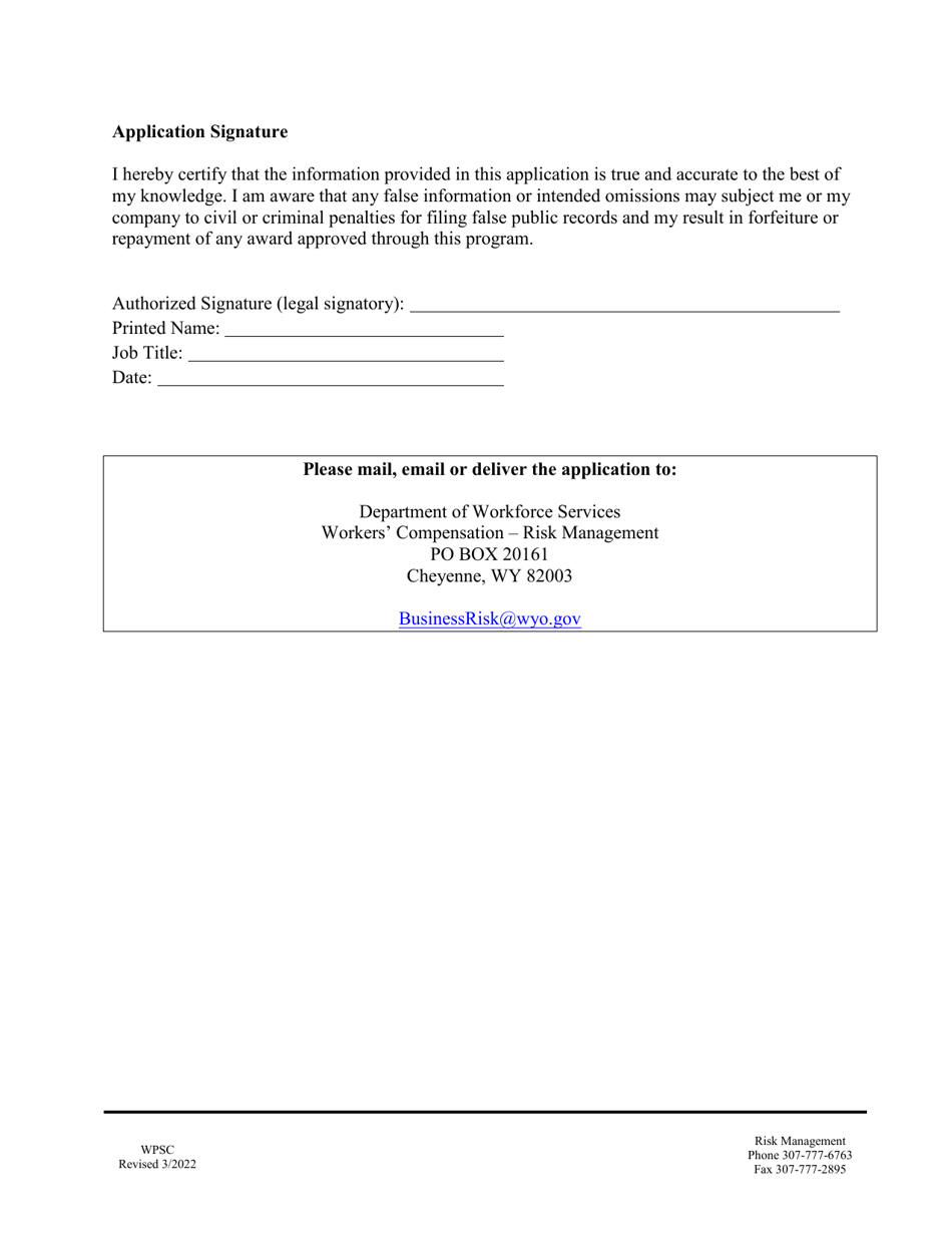 Application for Equipment - Workplace Safety Contracts - Safety Improvement Fund - Wyoming, Page 4