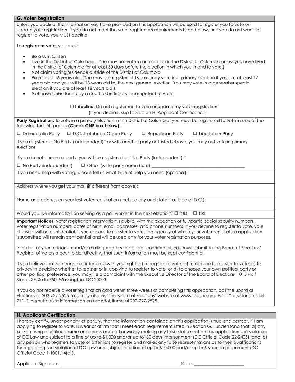 Washington, D.C. Dc Driver License or Identification Card Application ...