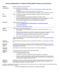 Form LLC1011 Articles of Organization of a Virginia Limited Liability Company - Virginia