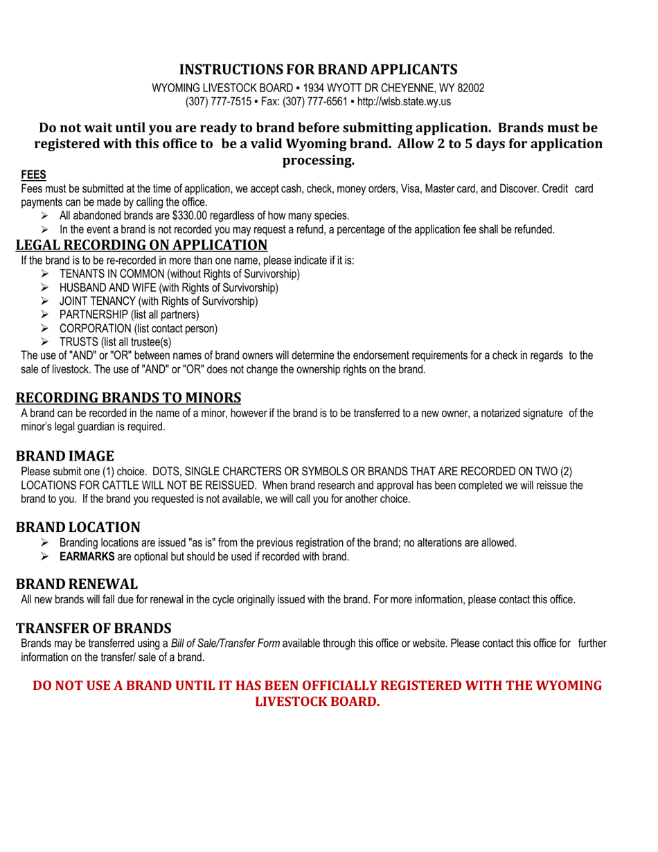 Wyoming Stock Brand Application - Abandoned Brand Only - Wyoming, Page 2