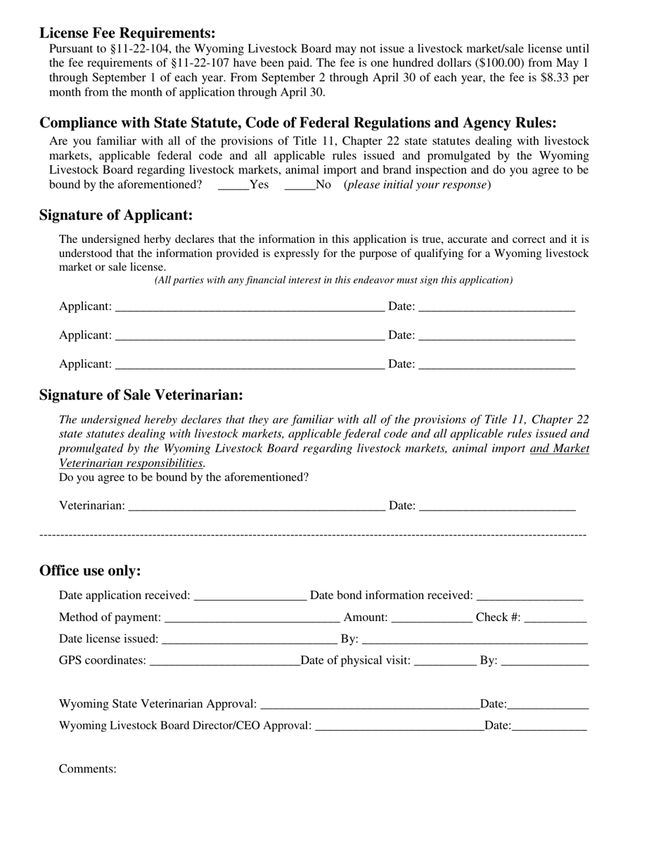 Wyoming Livestock Sale License Application - Wyoming, Page 3