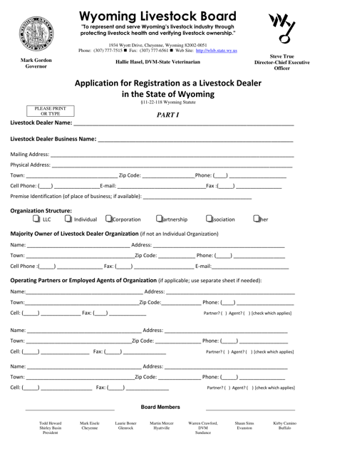 Application for Registration as a Livestock Dealer in the State of Wyoming - Wyoming