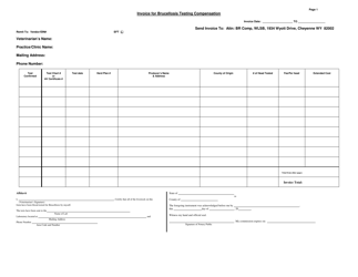 Invoice for Brucellosis Testing Compensation - Wyoming
