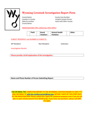 Document preview: Wyoming Livestock Investigation Report Form - Wyoming