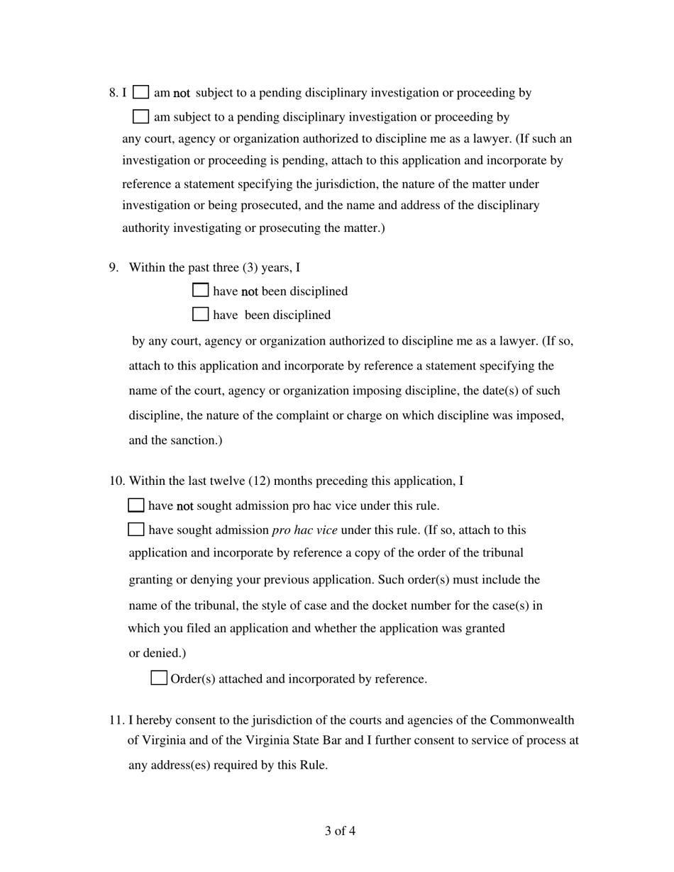 Application to Appear Pro Hac Vice Before a Virginia Tribunal - Virginia, Page 3