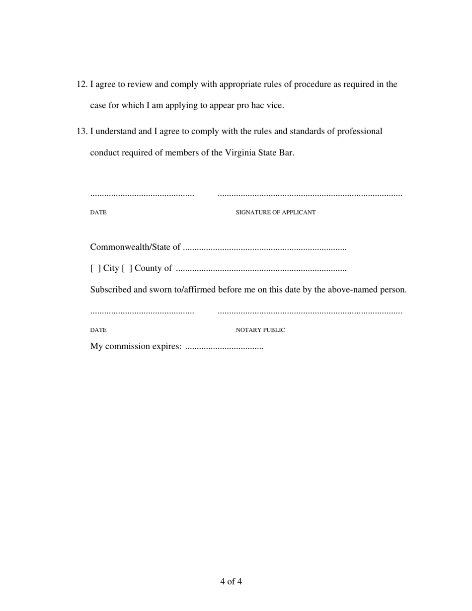 Application to Appear Pro Hac Vice Before a Virginia Tribunal - Virginia, Page 4