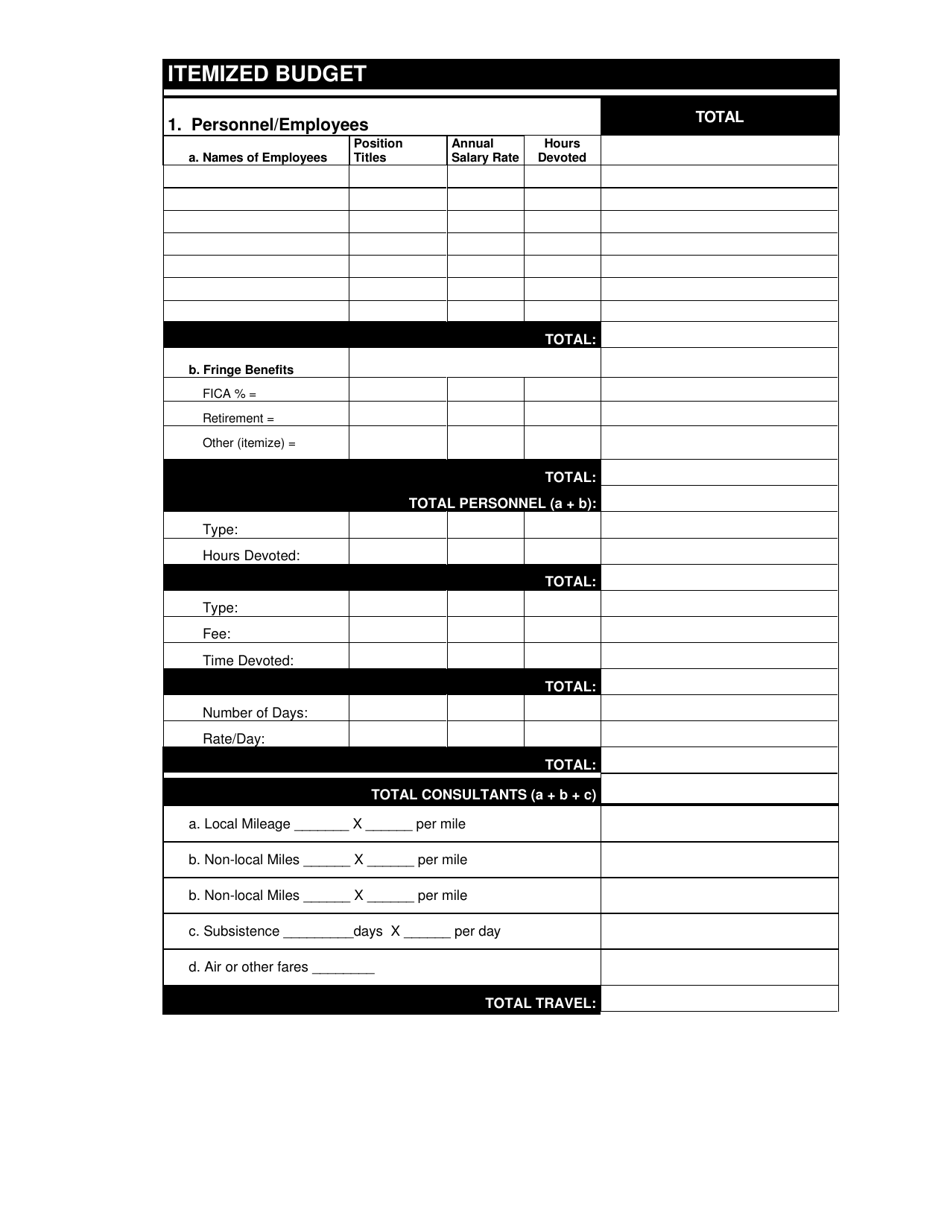 Itemized Grant Budget Form - Virginia, Page 1
