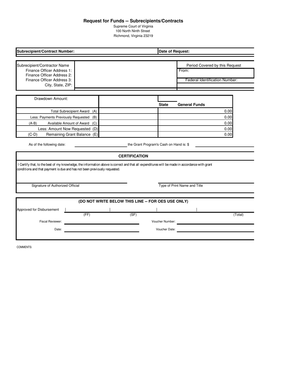 Request for Funds - Subrecipients / Contracts - Virginia, Page 1