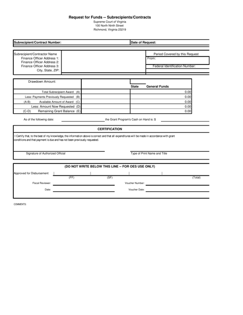 Request for Funds - Subrecipients / Contracts - Virginia Download Pdf