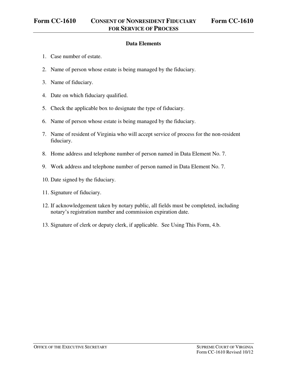 Instructions for Form CC-1610 Consent of Nonresident Fiduciary for Service of Process - Virginia, Page 3