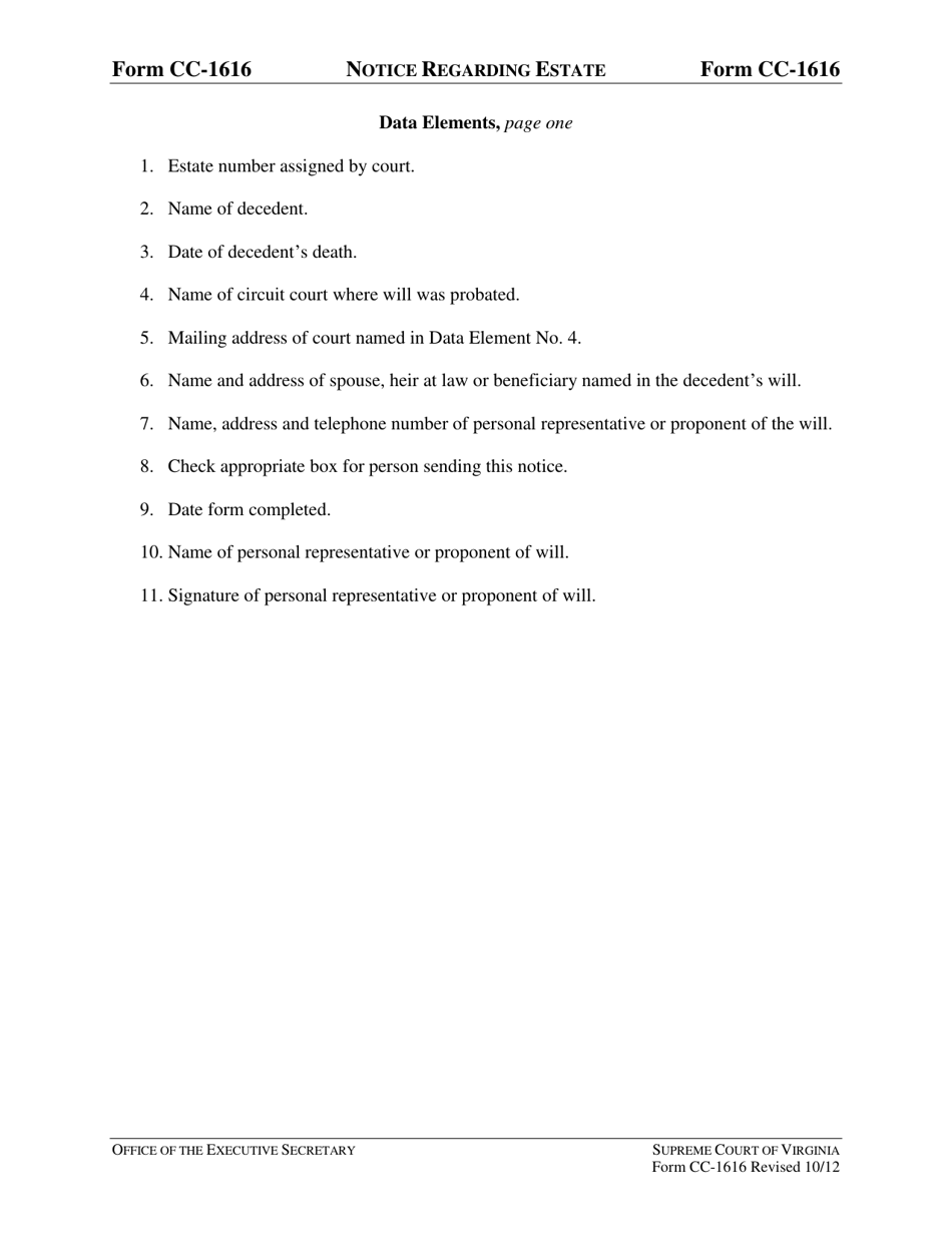 Instructions for Form CC-1616 Notice Regarding Estate - Virginia, Page 3