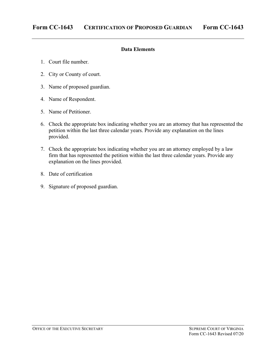 Instructions for Form CC-1643 Certification of Proposed Guardian - Virginia, Page 3