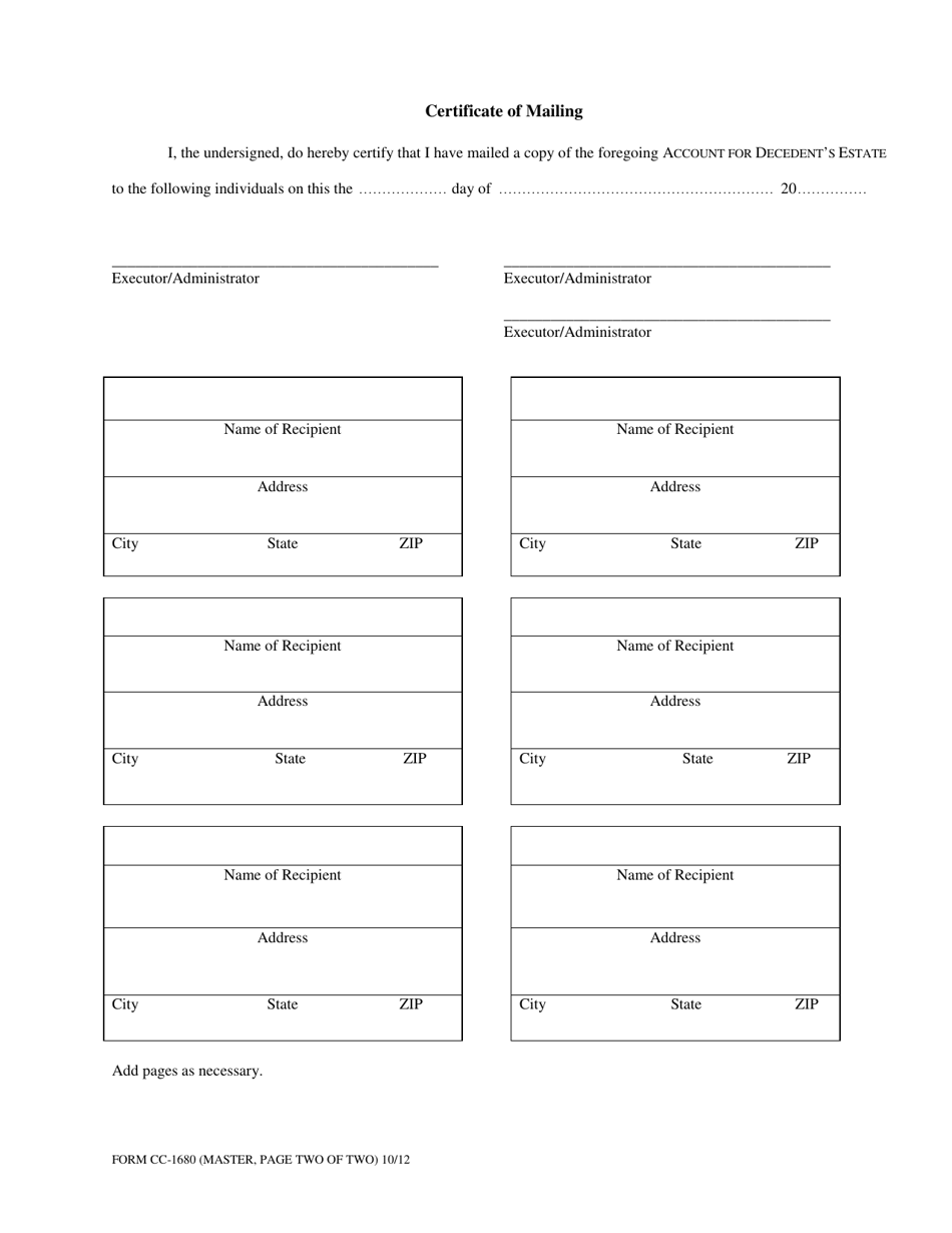 Form CC-1680 - Fill Out, Sign Online and Download Fillable PDF ...