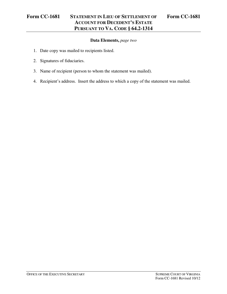 Instructions for Form CC-1681 Statement in Lieu of Settlement of Account for Decedents Estate Pursuant to VA. Code 64.2-1314 - Virginia, Page 5