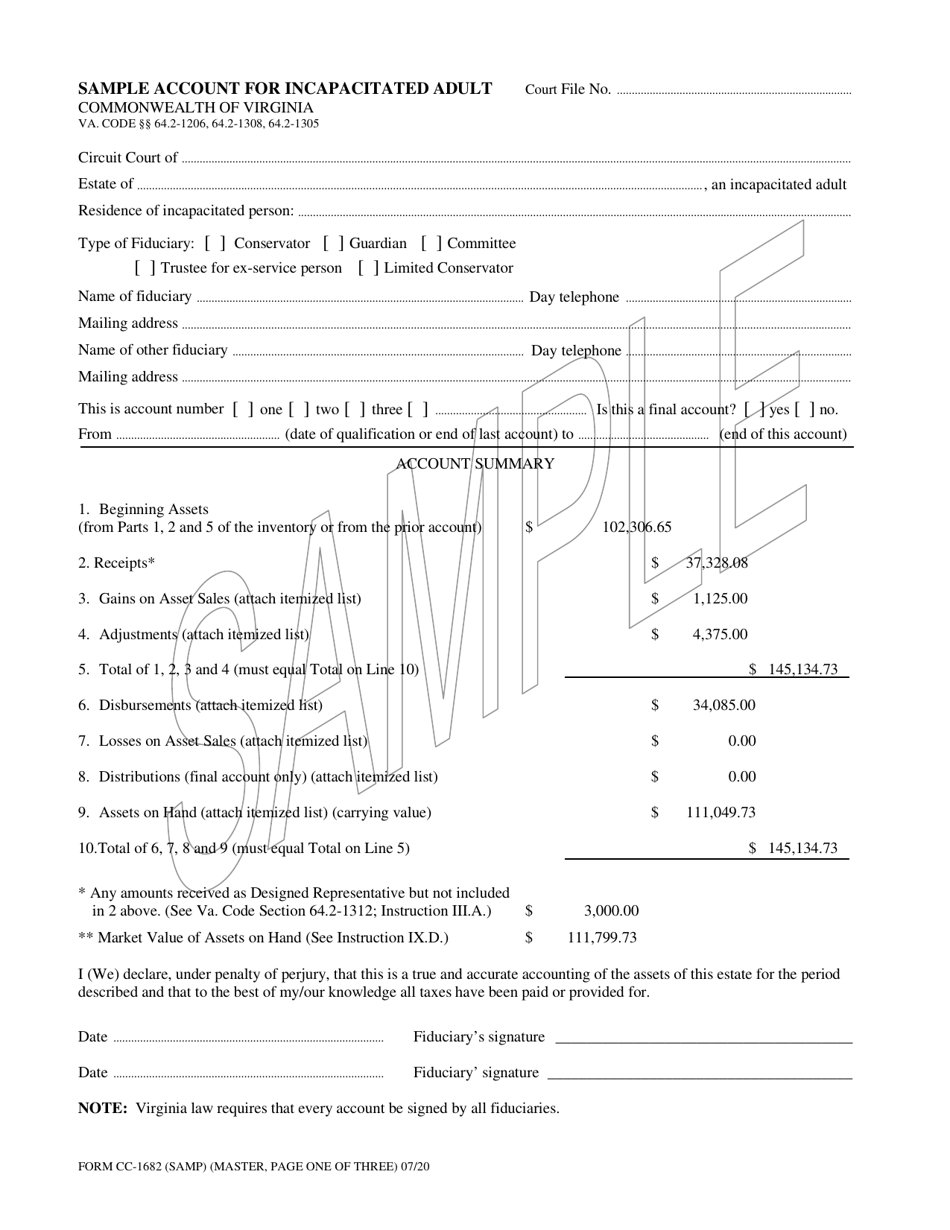Instructions for Form CC-1682 Account for Incapacitated Adult - Virginia, Page 4