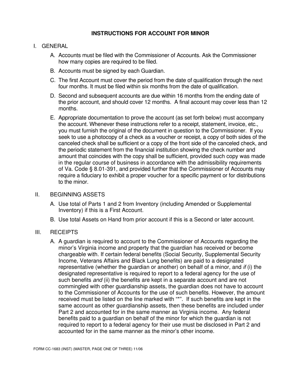 Instructions for Form CC-1683 Account for Minor - Virginia, Page 1