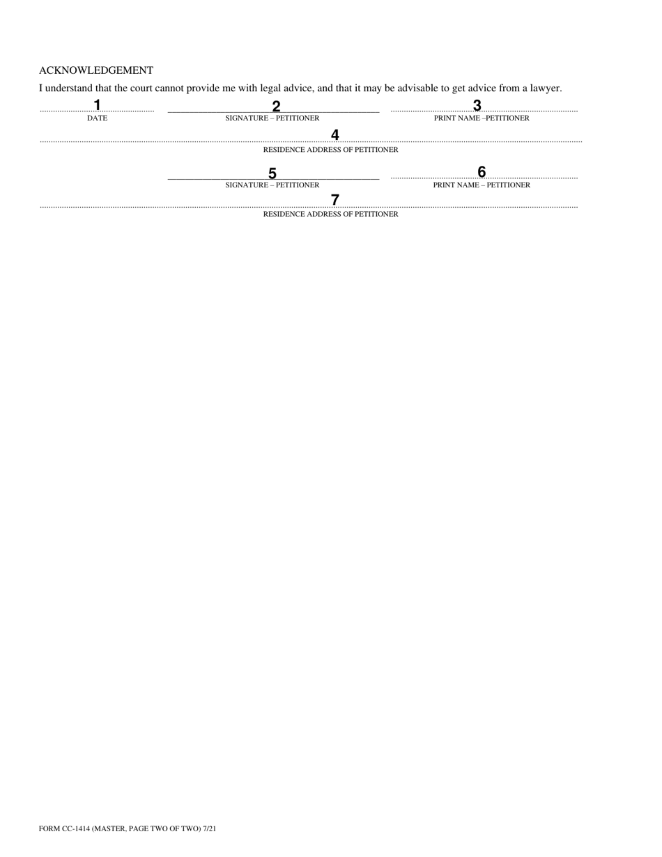 Instructions for Form CC-1414 Petition for Proceeding in Civil Case Without Payment of Fees or Costs - Virginia, Page 5