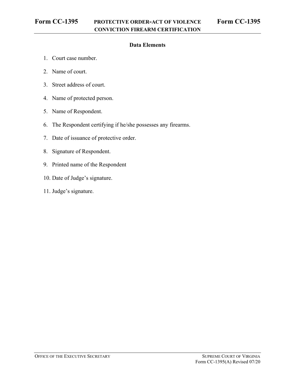 Instructions for Form CC-1395(A) Protective Order - Act of Violence Conviction Firearm Certification - Virginia, Page 4
