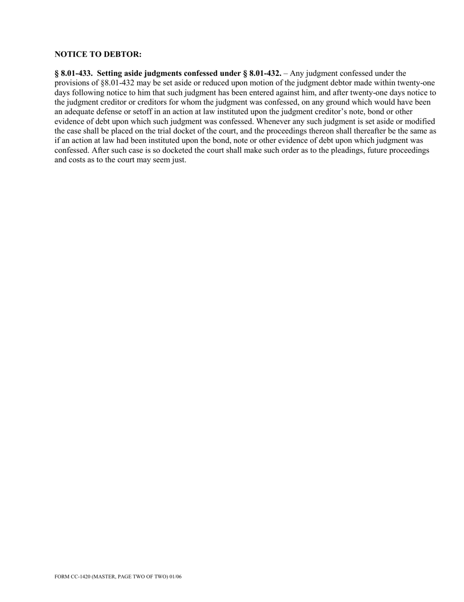 Instructions for Form CC-1420 Confession of Judgment / Certificate of Clerk - Virginia, Page 4