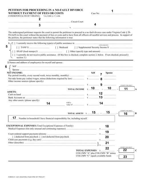 Form CC-1421  Printable Pdf
