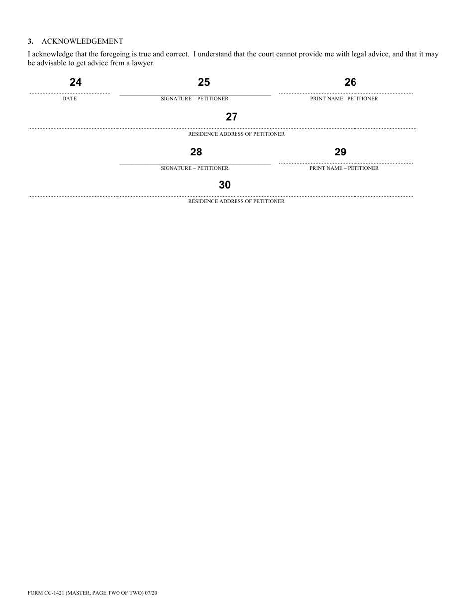 Instructions for Form CC-1421 Petition for Proceeding in a No-Fault Divorce Without Payment of Fees or Costs - Virginia, Page 2