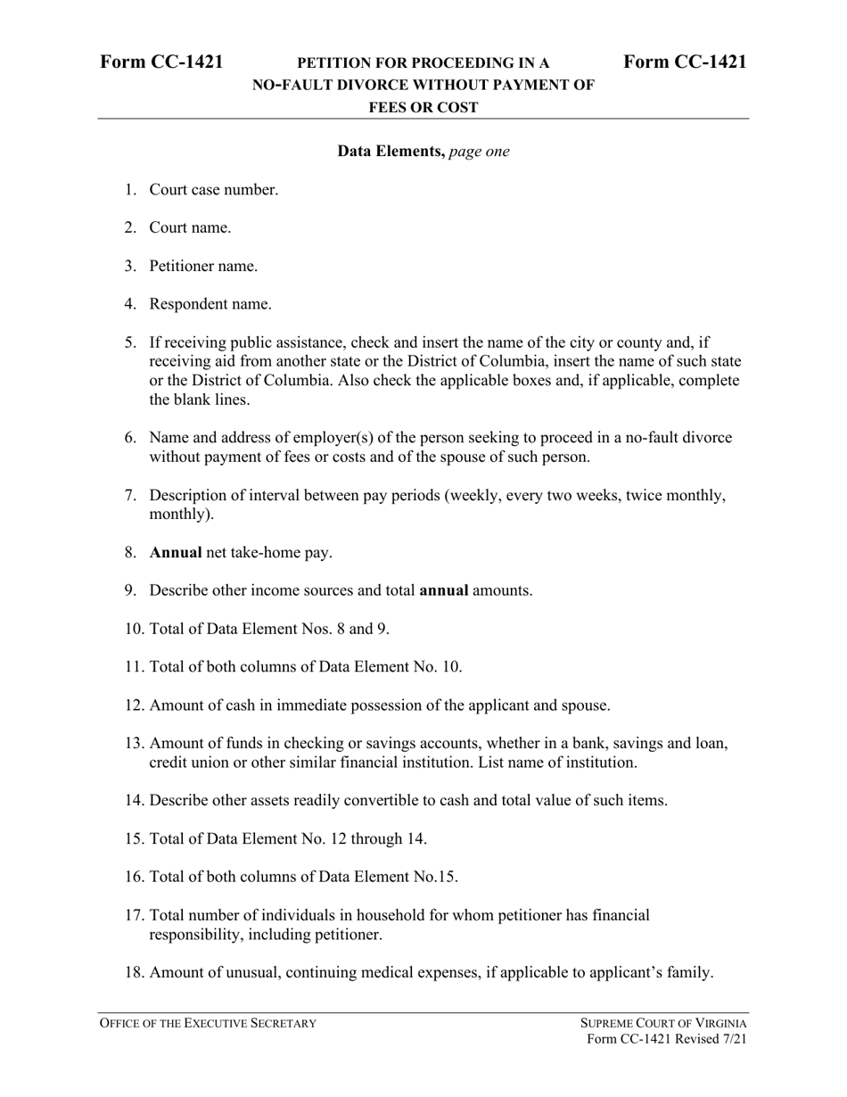 Instructions for Form CC-1421 Petition for Proceeding in a No-Fault Divorce Without Payment of Fees or Costs - Virginia, Page 4