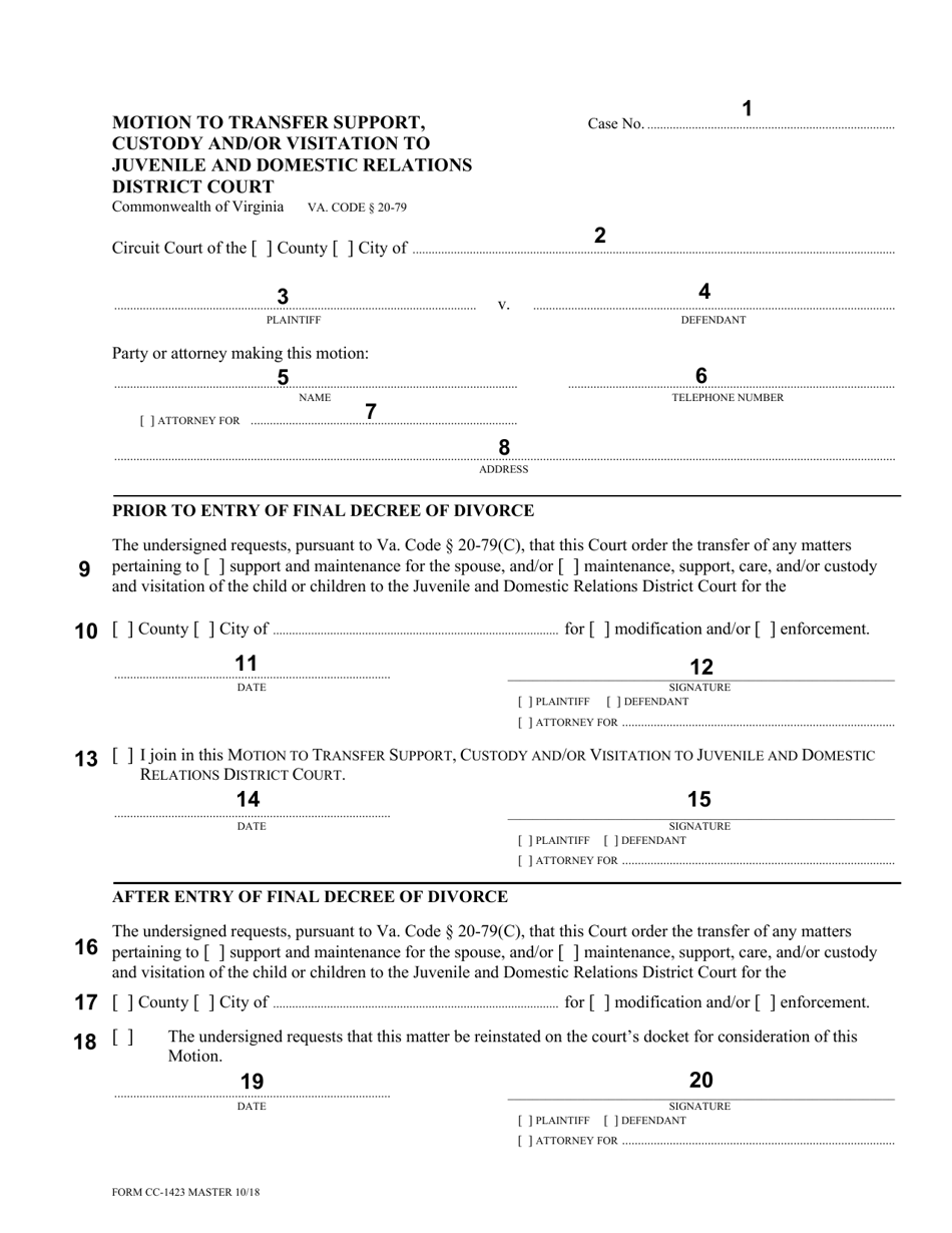 Download Instructions for Form CC-1423 Motion to Transfer Support ...