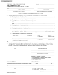 Form CC-1453 Petition for Amendment of a Death Certificate - Virginia
