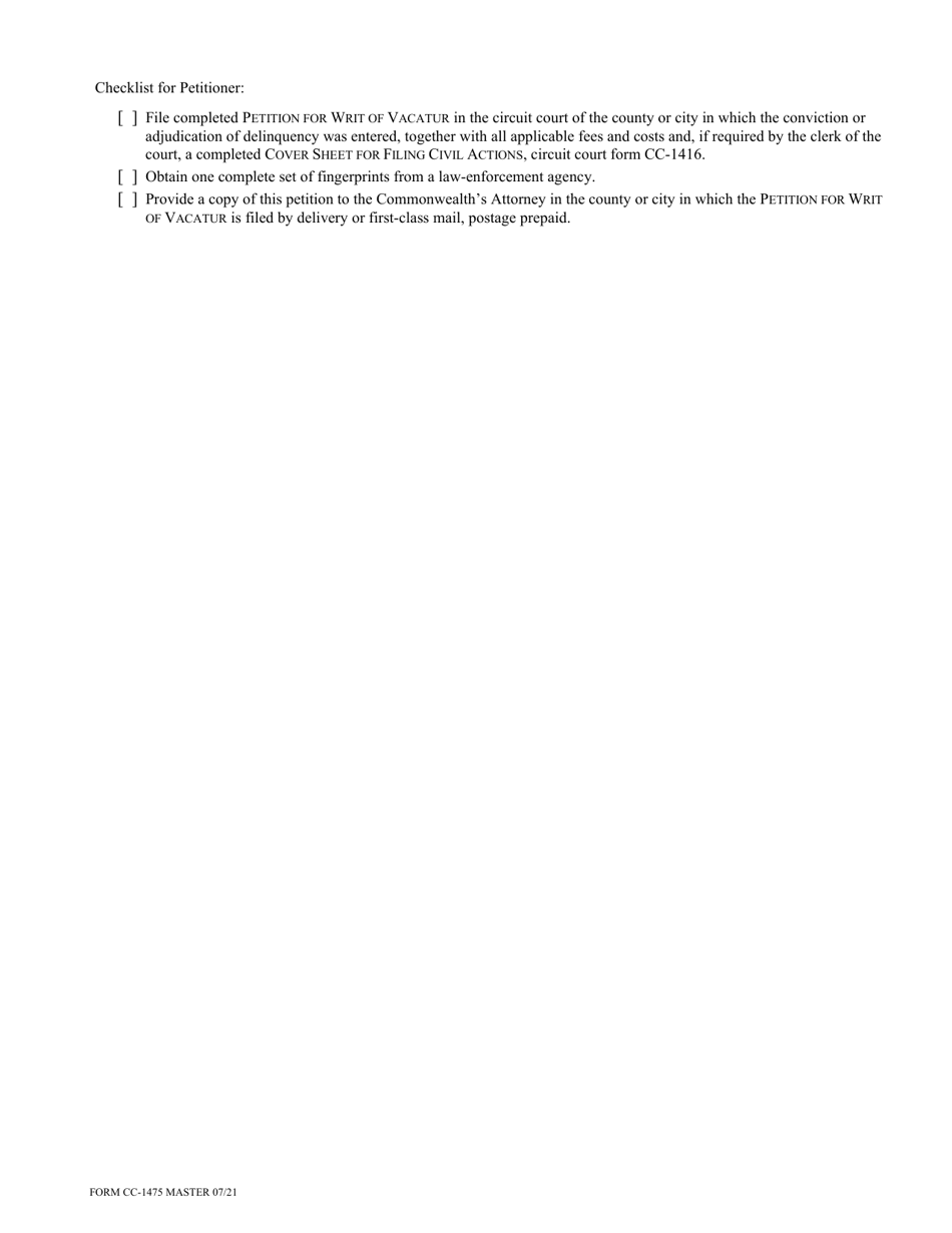 Download Instructions for Form CC-1475 Petition for Writ of Vacatur PDF ...