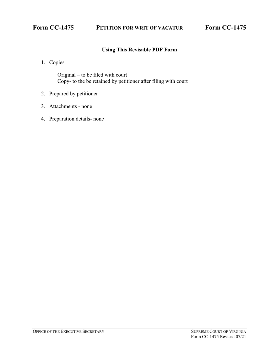 Instructions for Form CC-1475 Petition for Writ of Vacatur - Virginia, Page 3
